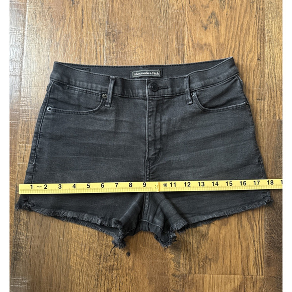 Abercrombie & Fitch Sz 27 Womens Black Denim Cut Off Jean Shorts Mid Rise - Picture 7 of 11